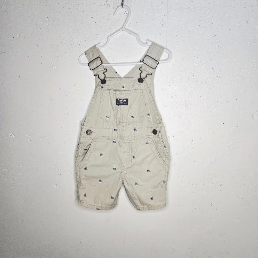 OshKosh B'gosh Cream Overalls with Blue Sailboats